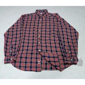 Tommy Hilfiger Long Sleeve Button Up Shirt Mens Red Black Plaid Checkered Large